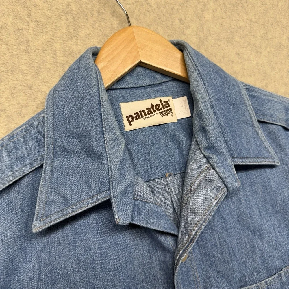 Vintage Levi's Panatela Denim Shirt Jacket XL Blue Chambray‎ Western Elbow Patch